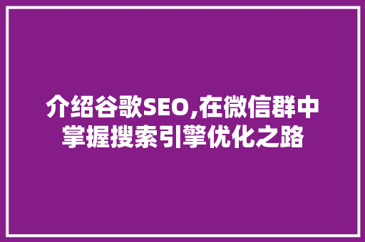 介绍谷歌SEO,在微信群中掌握搜索引擎优化之路