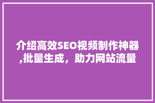 介绍高效SEO视频制作神器,批量生成，助力网站流量倍增