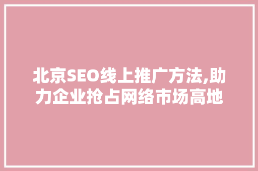 北京SEO线上推广方法,助力企业抢占网络市场高地