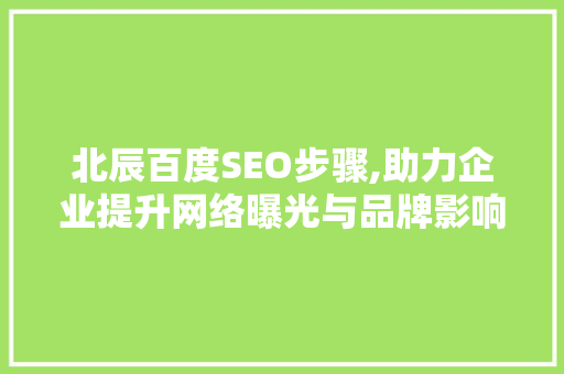 北辰百度SEO步骤,助力企业提升网络曝光与品牌影响力
