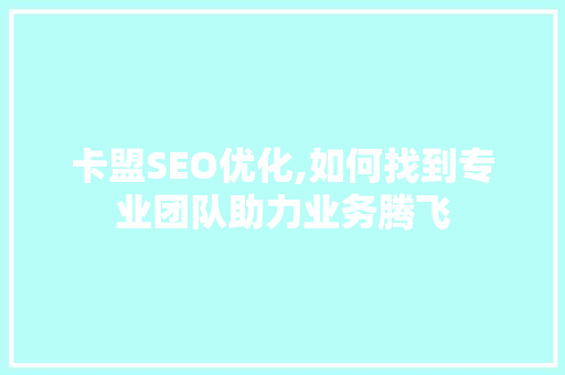 卡盟SEO优化,如何找到专业团队助力业务腾飞