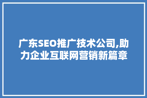 广东SEO推广技术公司,助力企业互联网营销新篇章
