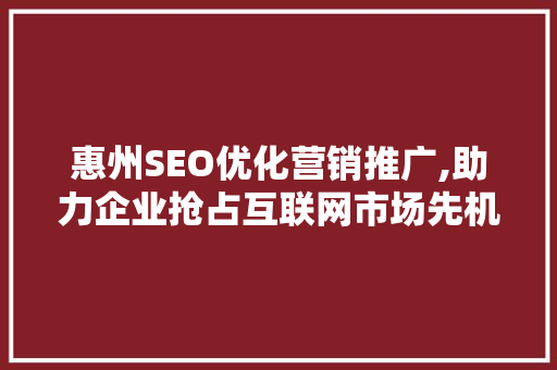 惠州SEO优化营销推广,助力企业抢占互联网市场先机