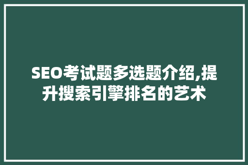 SEO考试题多选题介绍,提升搜索引擎排名的艺术