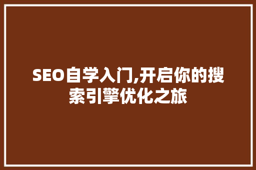 SEO自学入门,开启你的搜索引擎优化之旅