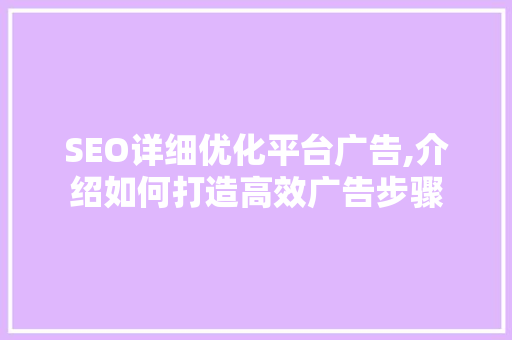 SEO详细优化平台广告,介绍如何打造高效广告步骤