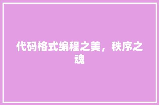 代码格式编程之美，秩序之魂