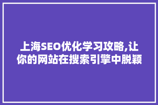 上海SEO优化学习攻略,让你的网站在搜索引擎中脱颖而出