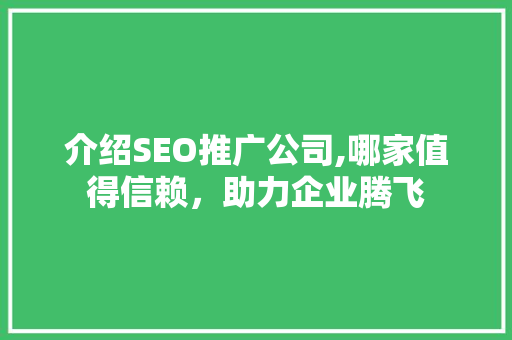 介绍SEO推广公司,哪家值得信赖，助力企业腾飞