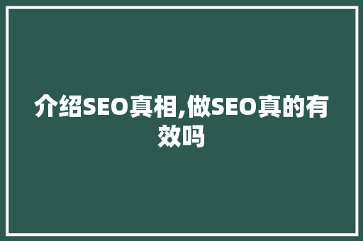 介绍SEO真相,做SEO真的有效吗
