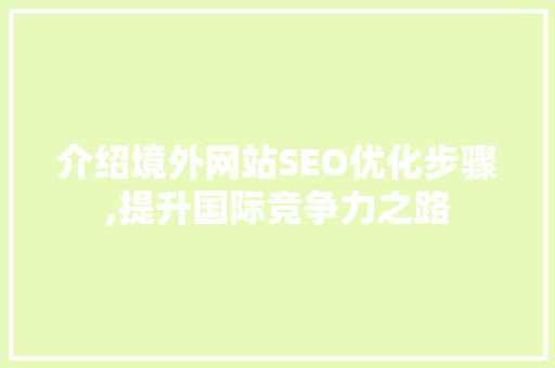 介绍境外网站SEO优化步骤,提升国际竞争力之路