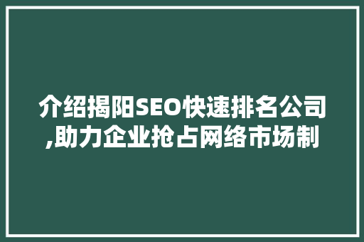 介绍揭阳SEO快速排名公司,助力企业抢占网络市场制高点