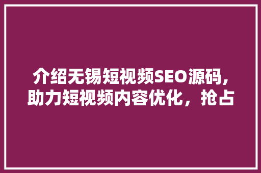 介绍无锡短视频SEO源码,助力短视频内容优化，抢占流量高地