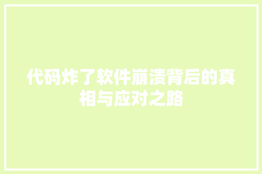 代码炸了软件崩溃背后的真相与应对之路