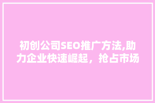 初创公司SEO推广方法,助力企业快速崛起，抢占市场先机