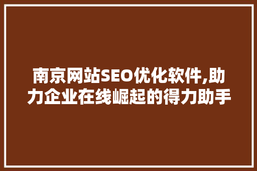 南京网站SEO优化软件,助力企业在线崛起的得力助手
