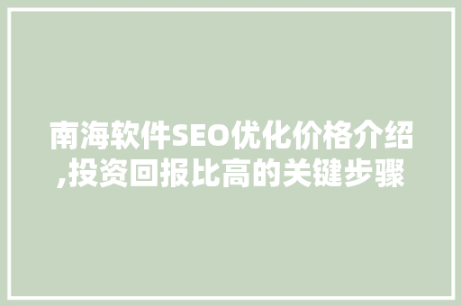 南海软件SEO优化价格介绍,投资回报比高的关键步骤