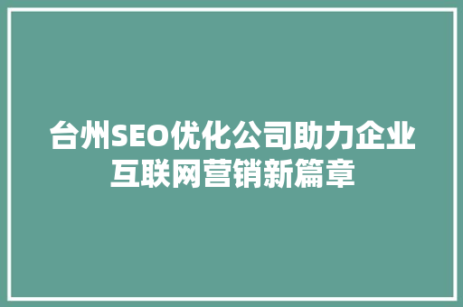 台州SEO优化公司助力企业互联网营销新篇章