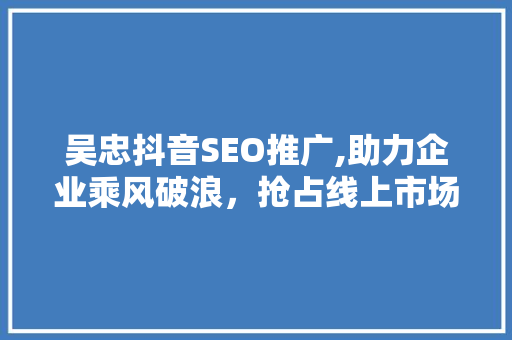 吴忠抖音SEO推广,助力企业乘风破浪，抢占线上市场先机