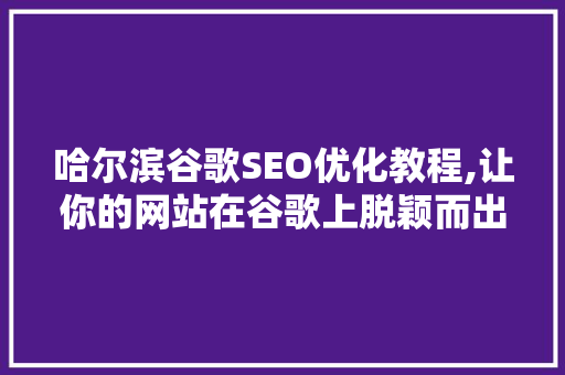 哈尔滨谷歌SEO优化教程,让你的网站在谷歌上脱颖而出
