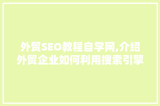 外贸SEO教程自学网,介绍外贸企业如何利用搜索引擎优化提升国际竞争力