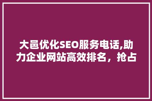 大邑优化SEO服务电话,助力企业网站高效排名，抢占市场先机