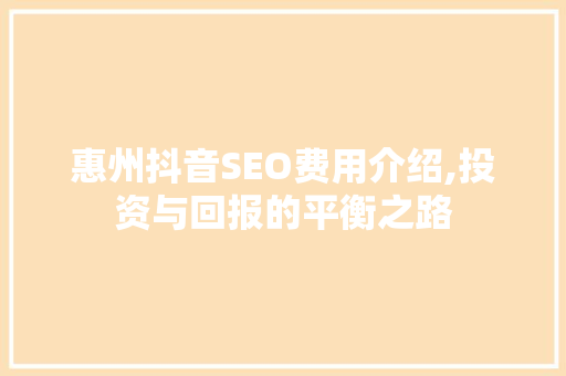 惠州抖音SEO费用介绍,投资与回报的平衡之路