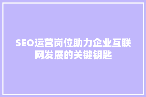 SEO运营岗位助力企业互联网发展的关键钥匙