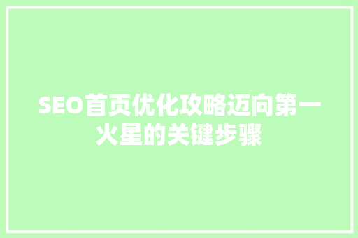 SEO首页优化攻略迈向第一火星的关键步骤