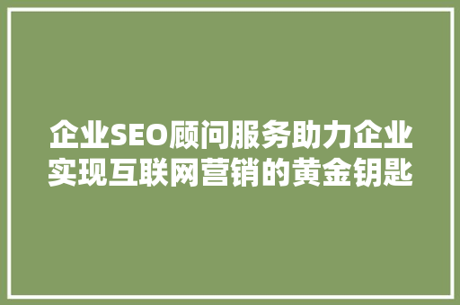 企业SEO顾问服务助力企业实现互联网营销的黄金钥匙