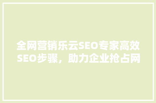 全网营销乐云SEO专家高效SEO步骤，助力企业抢占网络市场