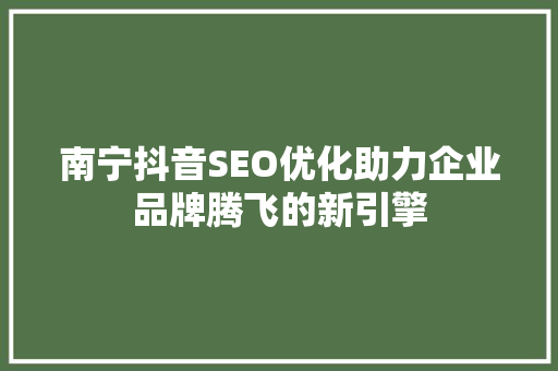 南宁抖音SEO优化助力企业品牌腾飞的新引擎
