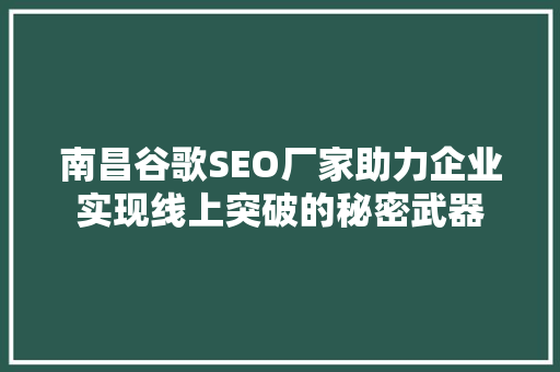 南昌谷歌SEO厂家助力企业实现线上突破的秘密武器