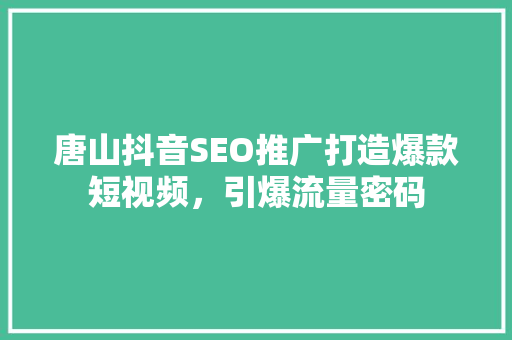 唐山抖音SEO推广打造爆款短视频，引爆流量密码