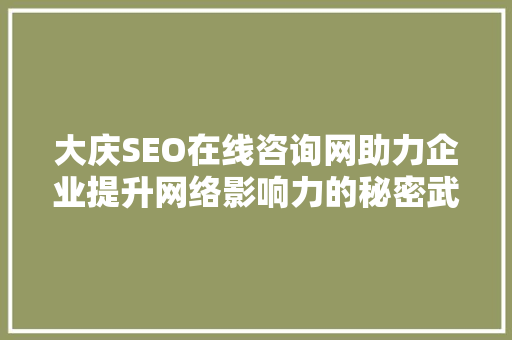 大庆SEO在线咨询网助力企业提升网络影响力的秘密武器