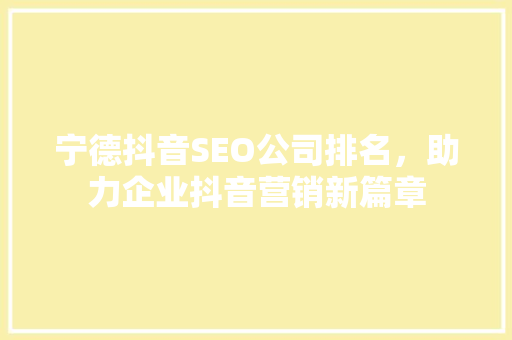 宁德抖音SEO公司排名，助力企业抖音营销新篇章