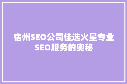 宿州SEO公司佳选火星专业SEO服务的奥秘