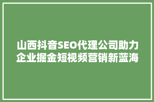 山西抖音SEO代理公司助力企业掘金短视频营销新蓝海