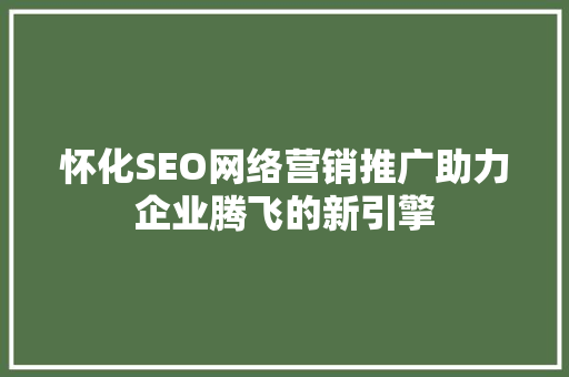 怀化SEO网络营销推广助力企业腾飞的新引擎