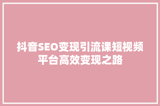抖音SEO变现引流课短视频平台高效变现之路