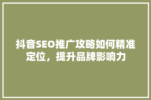 抖音SEO推广攻略如何精准定位，提升品牌影响力