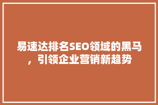 易速达排名SEO领域的黑马，引领企业营销新趋势
