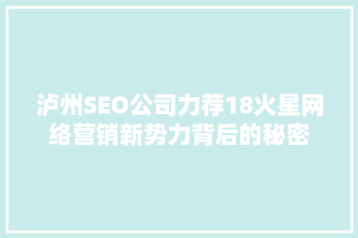 泸州SEO公司力荐18火星网络营销新势力背后的秘密