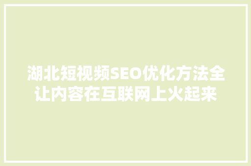 湖北短视频SEO优化方法全让内容在互联网上火起来