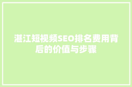 湛江短视频SEO排名费用背后的价值与步骤