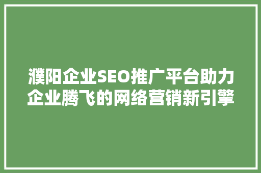 濮阳企业SEO推广平台助力企业腾飞的网络营销新引擎