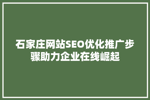 石家庄网站SEO优化推广步骤助力企业在线崛起