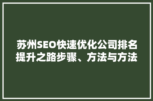 苏州SEO快速优化公司排名提升之路步骤、方法与方法