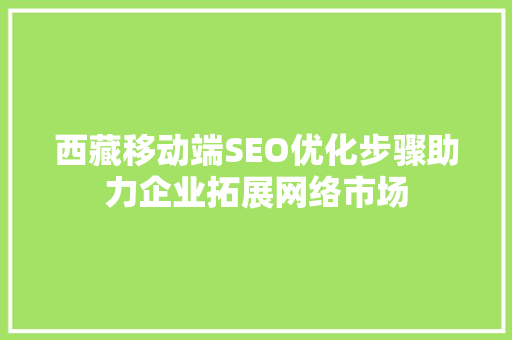 西藏移动端SEO优化步骤助力企业拓展网络市场