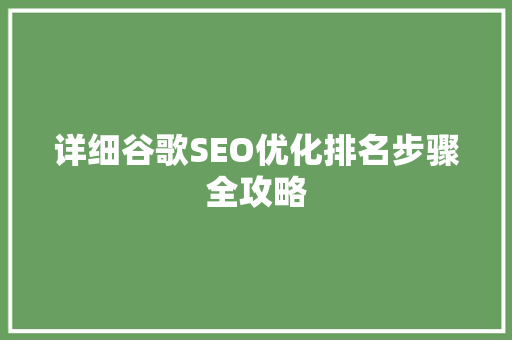 详细谷歌SEO优化排名步骤全攻略
